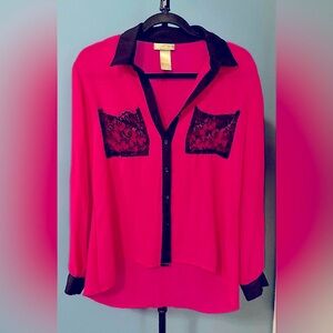 Miss Tina Sheer Hot Pink Blouse